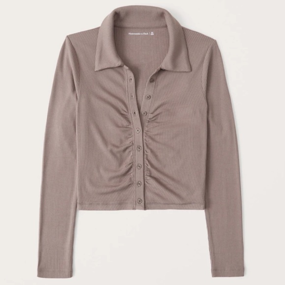Abercrombie Long Sleeve Ruched Polo Top 